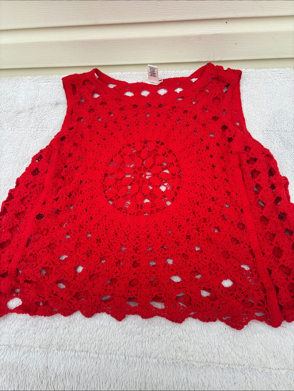 Ultra Pink Red Crochet Short Sleeve Top